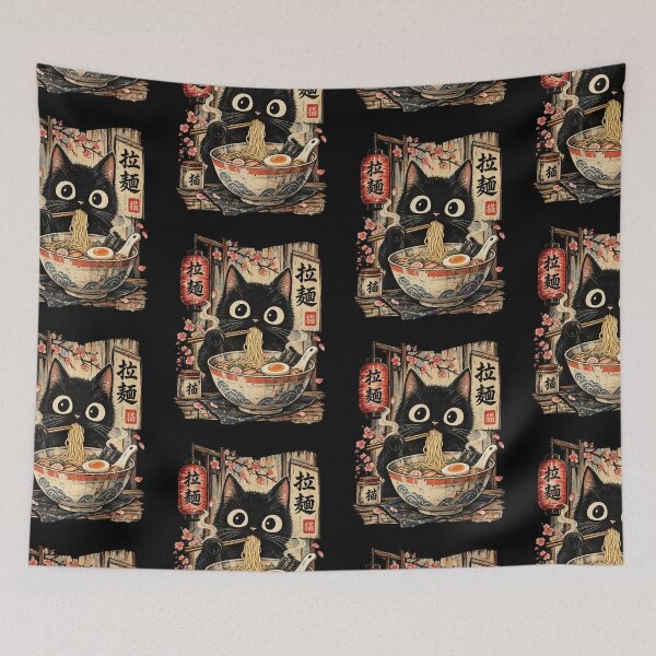 Item preview, Japanese Kawaii Black Cat Ramen Noodles Ukiyo E Retro Aesthetic Art designed and sold by CaChimShop.