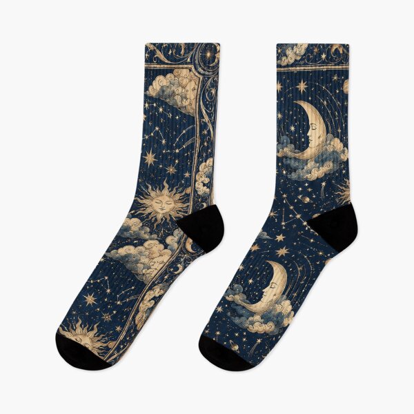 Item preview,  Vintage Celestial Storybook Print - Whimsigoth Navy Blue Gold Sun Moon designed and sold by PureVintageLove.