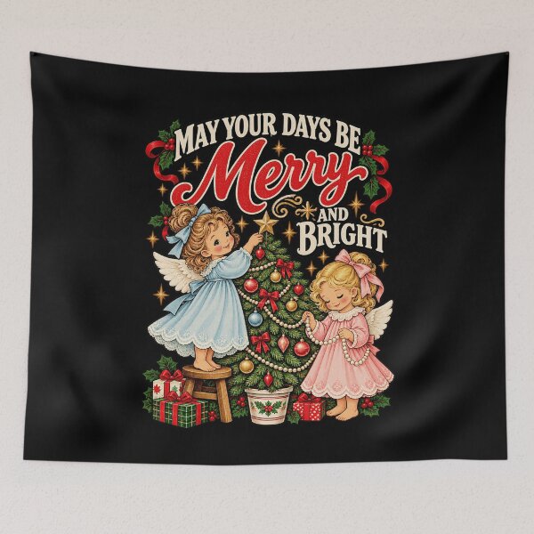 Item preview, May Your Days Be Merry And Bright Vintage Angels Decorating Christmas Tree Art designed and sold by ZaDonShop.
