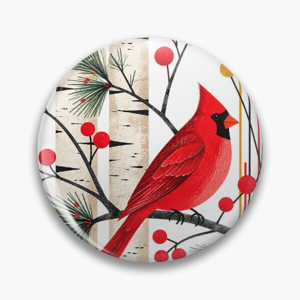 Item preview, Winter Cardinals | MCM Style:  Cardinal with Pine and Birch designed and sold by EverydayMagik.