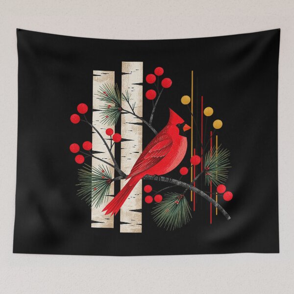 Item preview, Winter Cardinals | MCM Style:  Cardinal with Pine and Birch designed and sold by EverydayMagik.