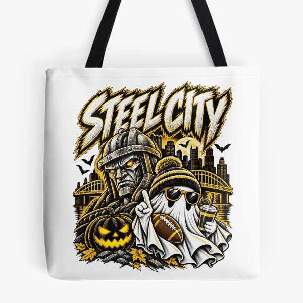 Item preview, Steel City Football Spooky Ghost Halloween Black And Gold Sports Fan Art designed and sold by CaChimShop.
