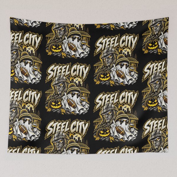 Item preview, Steel City Football Spooky Ghost Halloween Black And Gold Sports Fan Art designed and sold by CaChimShop.