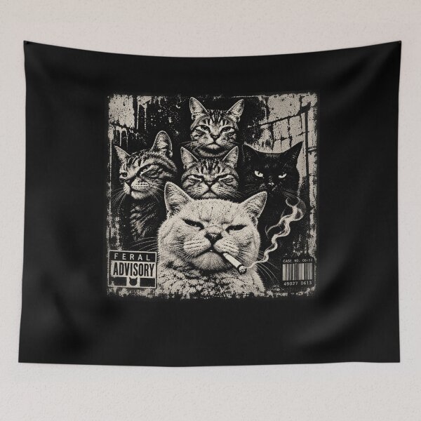 Item preview, Feral Advisory Gangster Cats Smoking Retro 90s Hip Hop Rap Album Art designed and sold by luffyShop1.