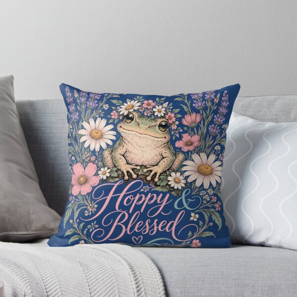 Item preview, Hoppy and Blessed Cute Frog Floral Cottagecore Spring Design designed and sold by WarFX Designs.