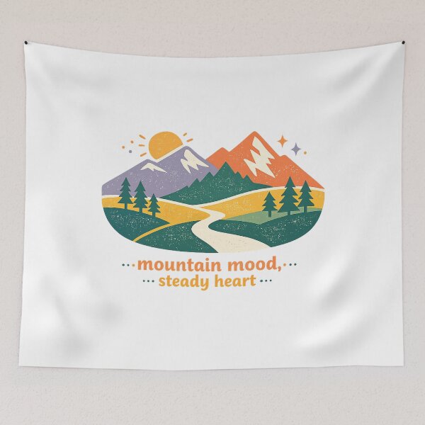 Item preview, Mountain Mood Steady Heart Retro Hiking Outdoor Adventure Nature Art designed and sold by inkoutninja.