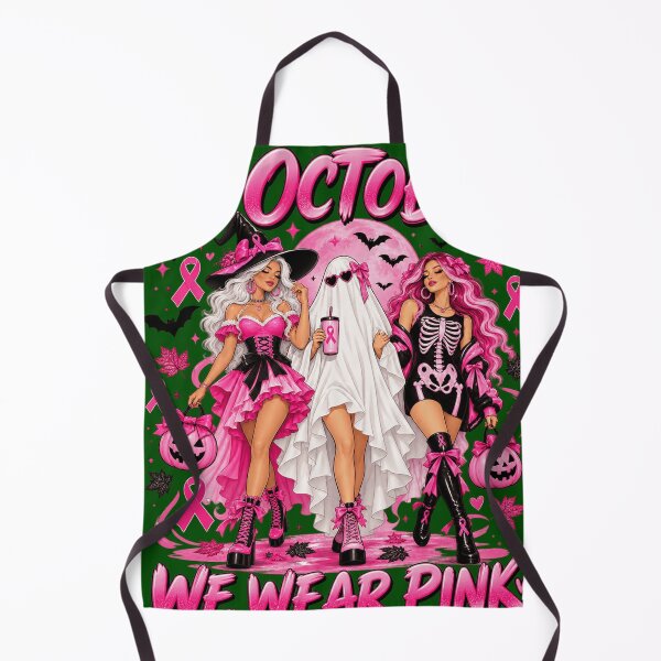Item preview, In October We Wear Pink Witch Ghost Skeleton Halloween Breast Cancer Art designed and sold by CaChimShop.