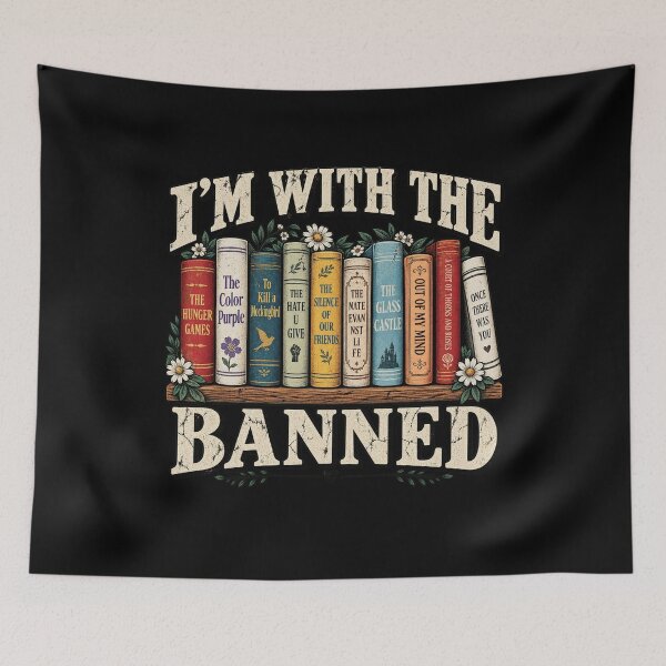 Item preview, Im With The Banned Retro Vintage Bookshelf Reading Literature Librarian Art designed and sold by luffyShop1.