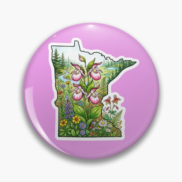 Item preview, Minnesota State Shape with Pink Lady Slippers and Wildflowers designed and sold by FrozenFits.