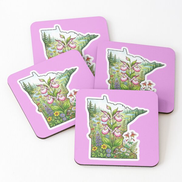 Item preview, Minnesota State Shape with Pink Lady Slippers and Wildflowers designed and sold by FrozenFits.