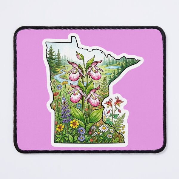 Item preview, Minnesota State Shape with Pink Lady Slippers and Wildflowers designed and sold by FrozenFits.