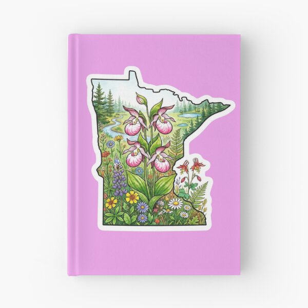 Item preview, Minnesota State Shape with Pink Lady Slippers and Wildflowers designed and sold by FrozenFits.