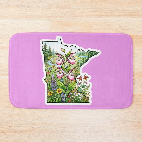 Item preview, Minnesota State Shape with Pink Lady Slippers and Wildflowers designed and sold by FrozenFits.