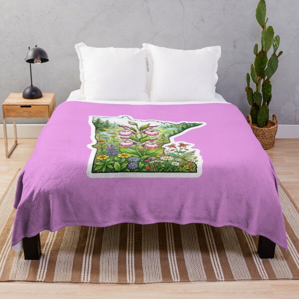 Item preview, Minnesota State Shape with Pink Lady Slippers and Wildflowers designed and sold by FrozenFits.