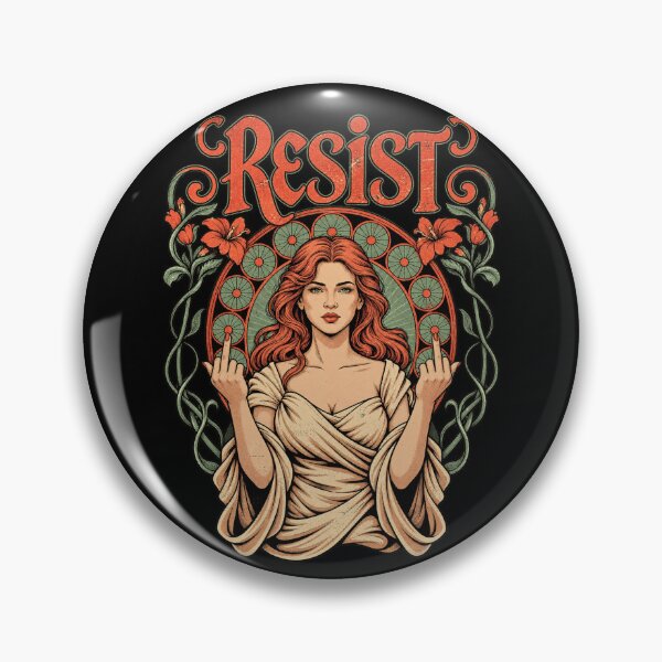 Item preview, Resist Art Nouveau Woman Middle Finger Rebel Feminist Floral Art designed and sold by GiftsProShop.
