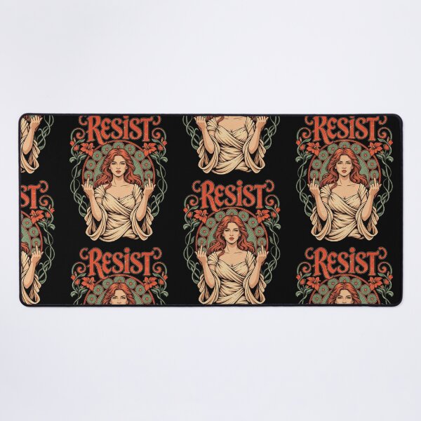 Item preview, Resist Art Nouveau Woman Middle Finger Rebel Feminist Floral Art designed and sold by GiftsProShop.