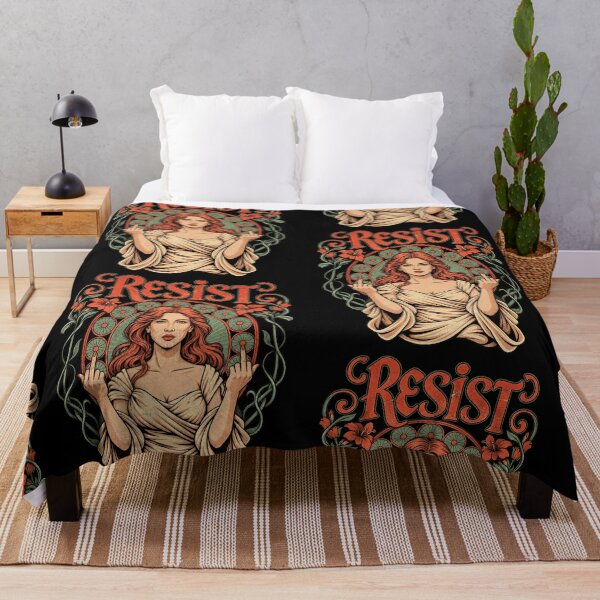 Item preview, Resist Art Nouveau Woman Middle Finger Rebel Feminist Floral Art designed and sold by GiftsProShop.