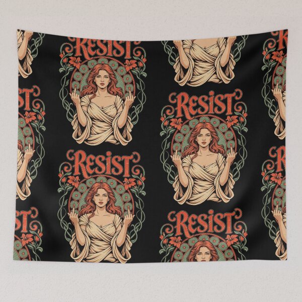 Item preview, Resist Art Nouveau Woman Middle Finger Rebel Feminist Floral Art designed and sold by GiftsProShop.
