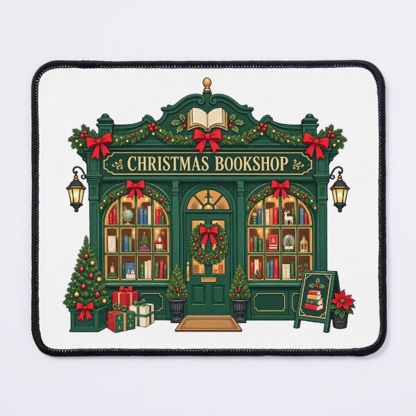 Item preview, Cozy Christmas Bookshop with Festive Greenery designed and sold by skyartdesign.