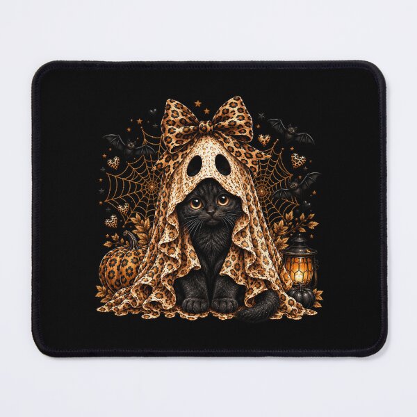 Item preview, Black Cat Ghost Leopard Coquette Bow Halloween Art designed and sold by AmiGraph.