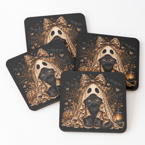 Item preview, Black Cat Ghost Leopard Coquette Bow Halloween Art designed and sold by AmiGraph.