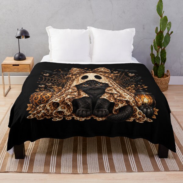 Item preview, Black Cat Ghost Leopard Coquette Bow Halloween Art designed and sold by AmiGraph.