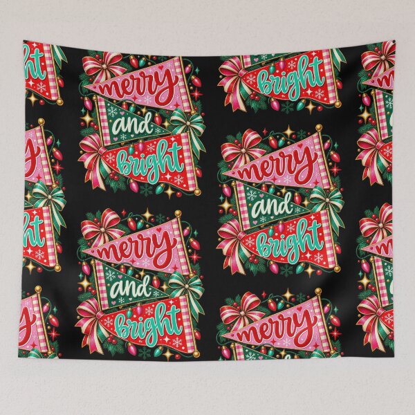 Item preview, Merry And Bright Vintage Christmas Pennant Flags Holiday Lights Art designed and sold by GiftsProShop.
