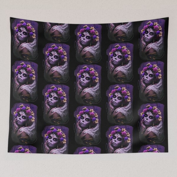 Item preview, Purple Floral Sugar Skull Elegant Lady Portrait designed and sold by RichardCSherid.