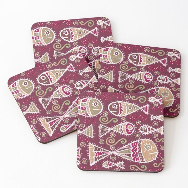 Item preview, Folk Art Fish in Burgundy and Gold designed and sold by Fani*.