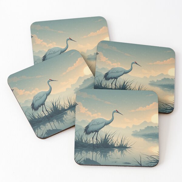 Item preview, Misty Crane Lake – Soft Oriental Sunset Art Print designed and sold by 7th-Lunar-Phase.