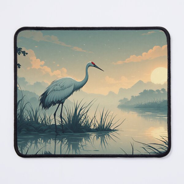 Item preview, Misty Crane Lake – Soft Oriental Sunset Art Print designed and sold by 7th-Lunar-Phase.