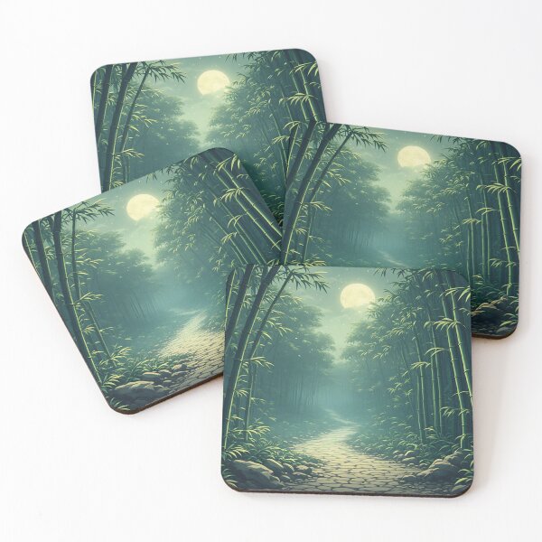 Item preview, Moonlit Bamboo Path – Enchanted Forest Art Print designed and sold by 7th-Lunar-Phase.