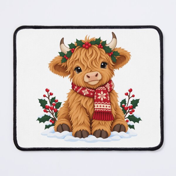 Item preview, Cozy Winter Highland Cow with Red Scarf designed and sold by skyartdesign.
