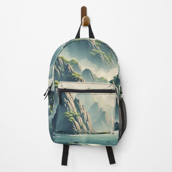 Item preview, Misty Mountain Waterfalls – Serene Oriental Landscape Print designed and sold by 7th-Lunar-Phase.