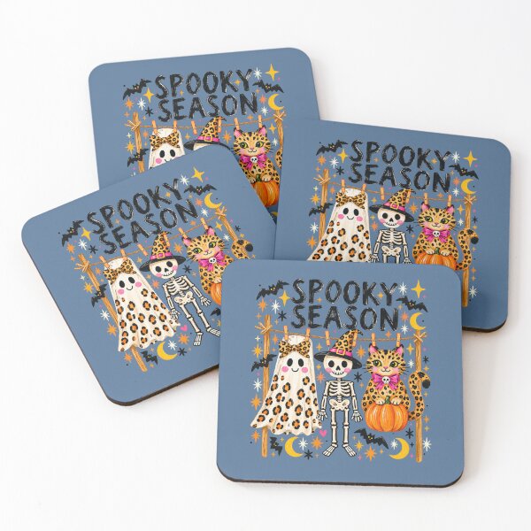 Item preview, Spooky Season Leopard Ghost Skeleton Cat Preppy Halloween Art designed and sold by AmiGraph.