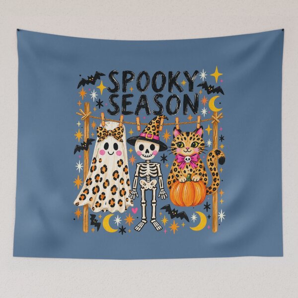 Item preview, Spooky Season Leopard Ghost Skeleton Cat Preppy Halloween Art designed and sold by AmiGraph.
