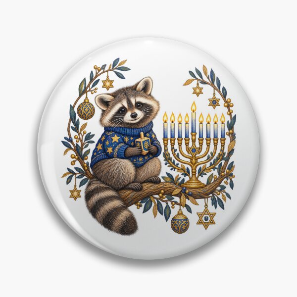 Item preview, Hanukkah Raccoon with Menorah and Golden Stars designed and sold by skyartdesign.