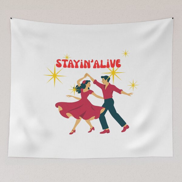 Item preview, stayin alive vintage retro groovy 70s disco typography  designed and sold by stileepensieri.