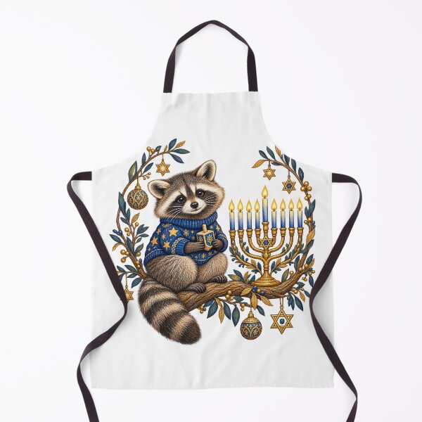 Item preview, Hanukkah Raccoon with Menorah and Golden Stars designed and sold by skyartdesign.