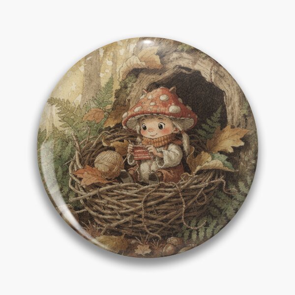 Item preview, Mushroom Sprite Knitting in a Nest designed and sold by PictorialWhimsy.