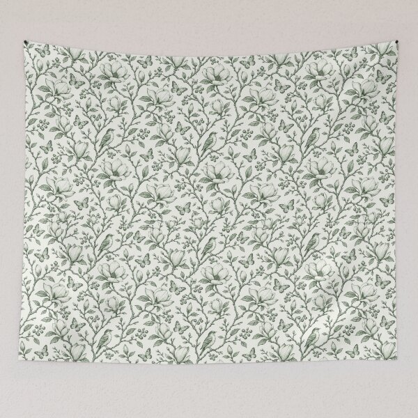 Item preview, Sage Green and Cream Toile Tree Branches With Birds and Butterflies  designed and sold by DrewRomeoCo.