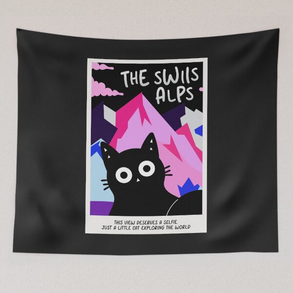 Item preview, My Little Swiss Escape – Cute Cat in the Alps designed and sold by DibujandoPorfa.