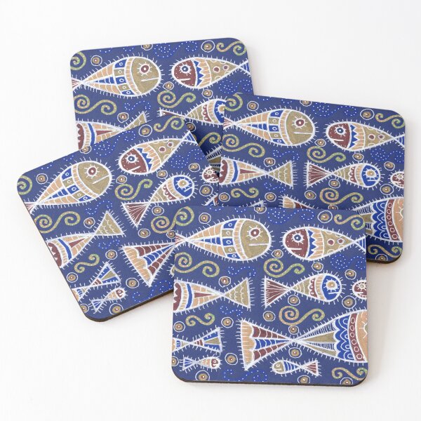 Item preview, Fish Pattern in Navy Blue and Gold designed and sold by Fani*.