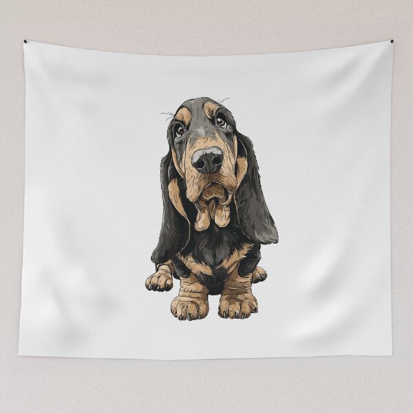 Item preview, Black and Brown Basset Hound Dog Illustration designed and sold by whyitsme.