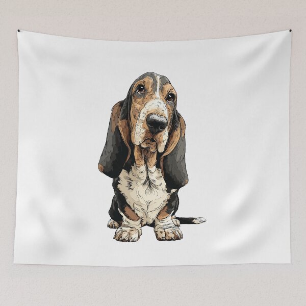 Item preview, Tricolor Basset Hound Dog Illustration designed and sold by whyitsme.