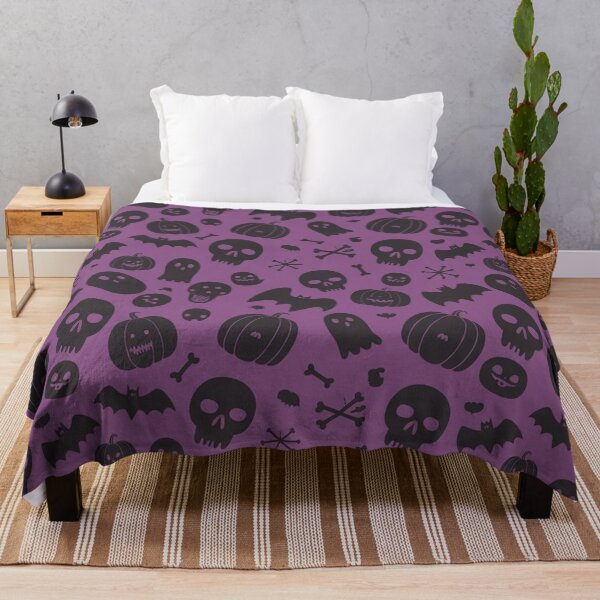 Item preview, Purple Halloween Skulls and Ghosts Pattern designed and sold by Mindful Wall Art Studio.
