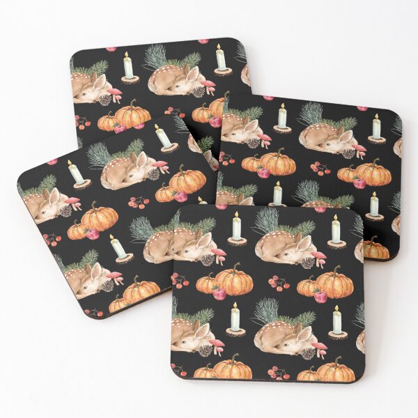 Item preview, Cozy Dark Cottagecore Sleeping Deer Pumpkin Candle Watercolor Pattern designed and sold by FestivityFinds.