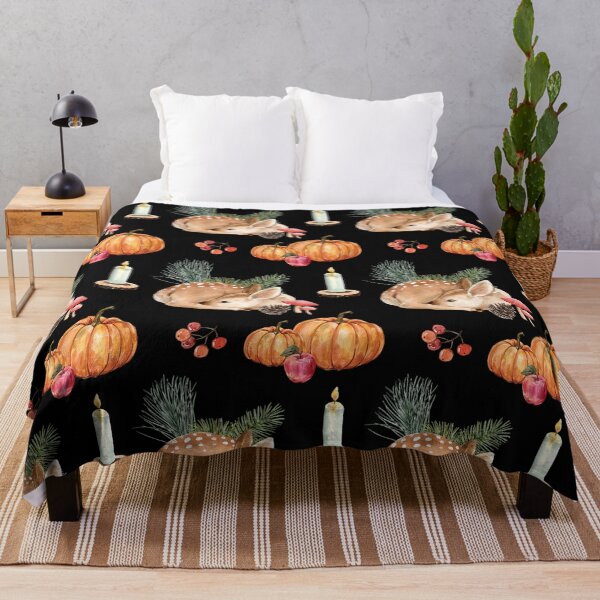 Item preview, Cozy Dark Cottagecore Sleeping Deer Pumpkin Candle Watercolor Pattern designed and sold by FestivityFinds.