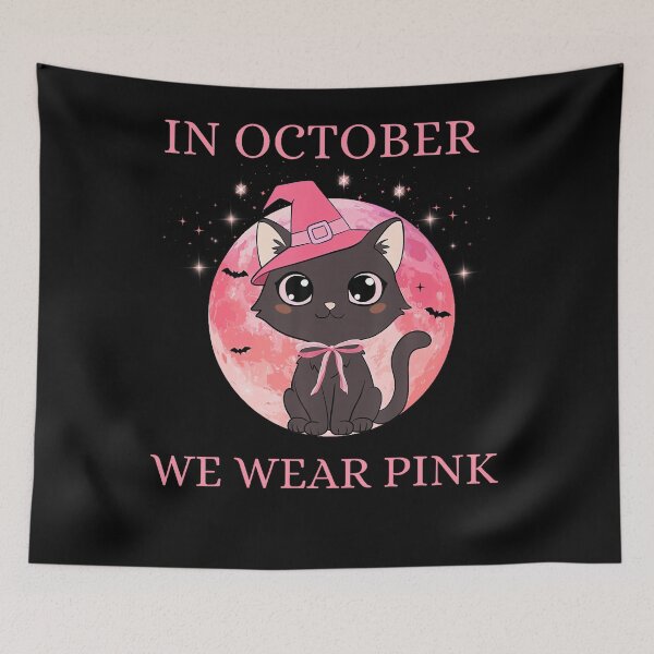 Item preview, Black Cat In October We Wear Pink Awareness designed and sold by LouisaOReilly.
