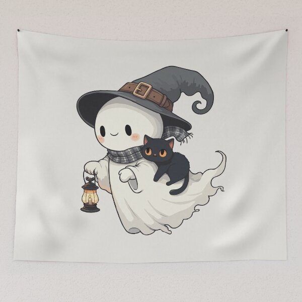 Item preview, Witchy Lantern Ghost Cat  designed and sold by Gkinoki.